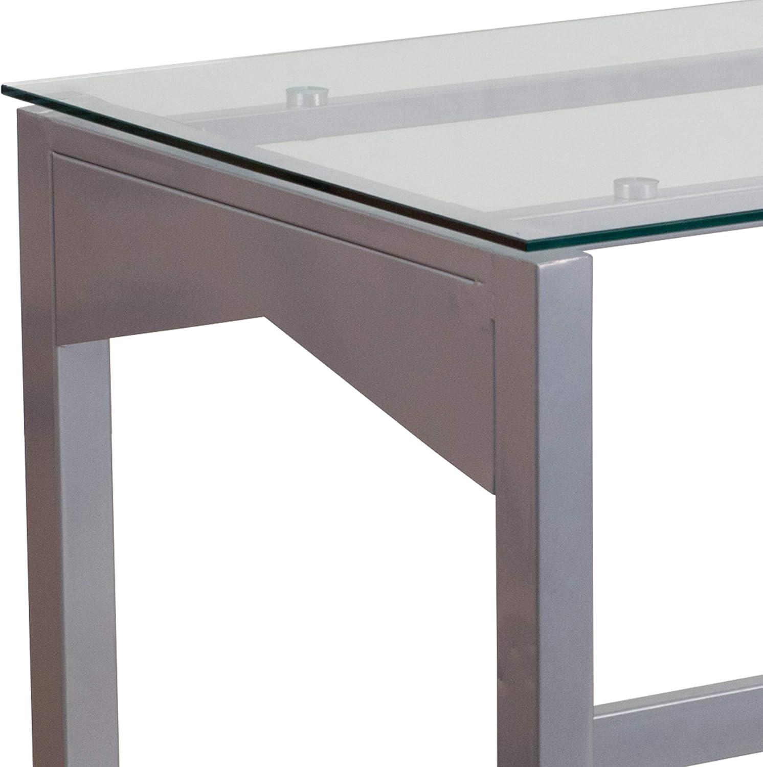 Sleek Gray Tempered Glass Desk with Geometric Drawer