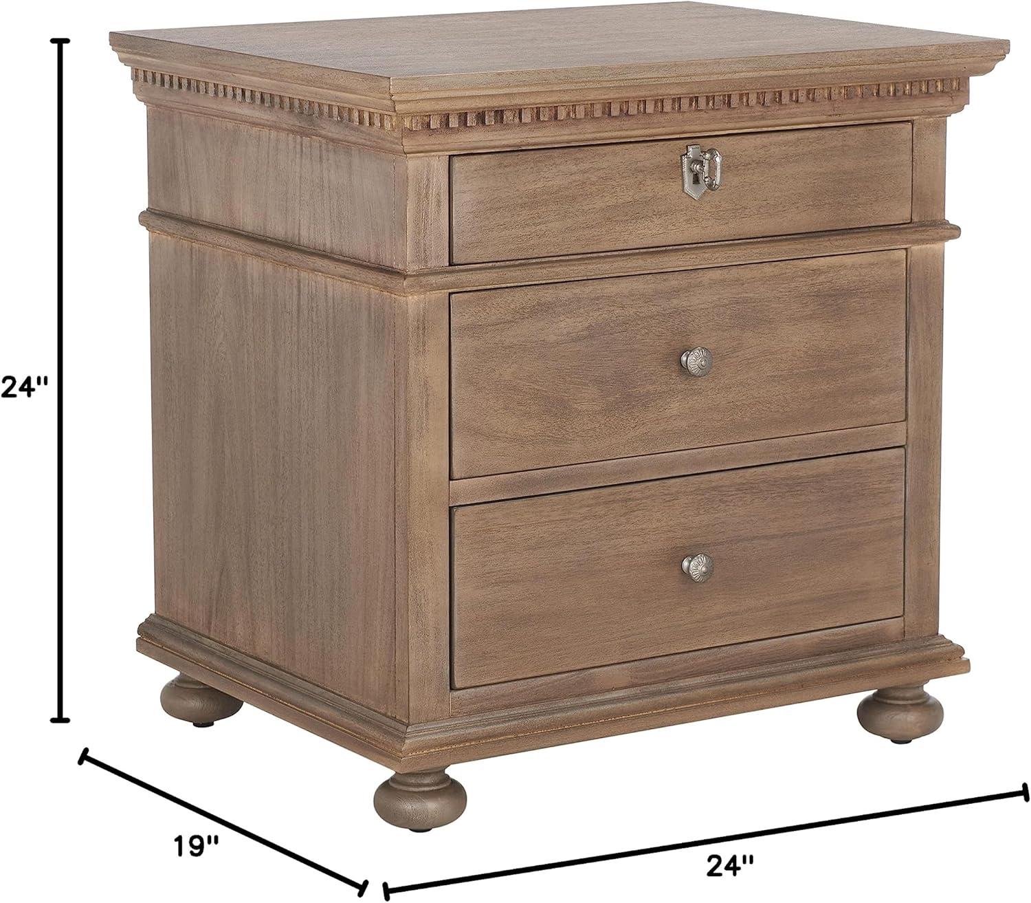 SAFAVIEH Couture Home Collection Allisyn Light Brown 3-Drawer Wood Nightstand Table (Fully Assembled)