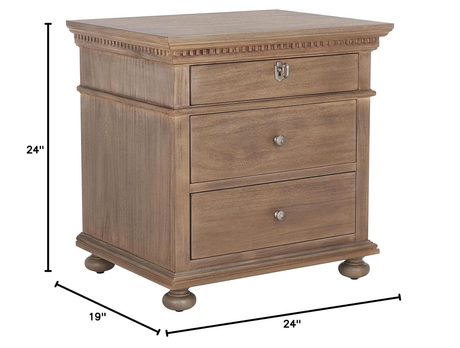 SAFAVIEH Couture Home Collection Allisyn Light Brown 3-Drawer Wood Nightstand Table (Fully Assembled)