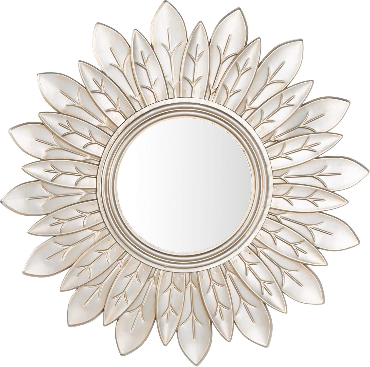 Champagne Gold Sunburst Round Wood Mirror 30.25"