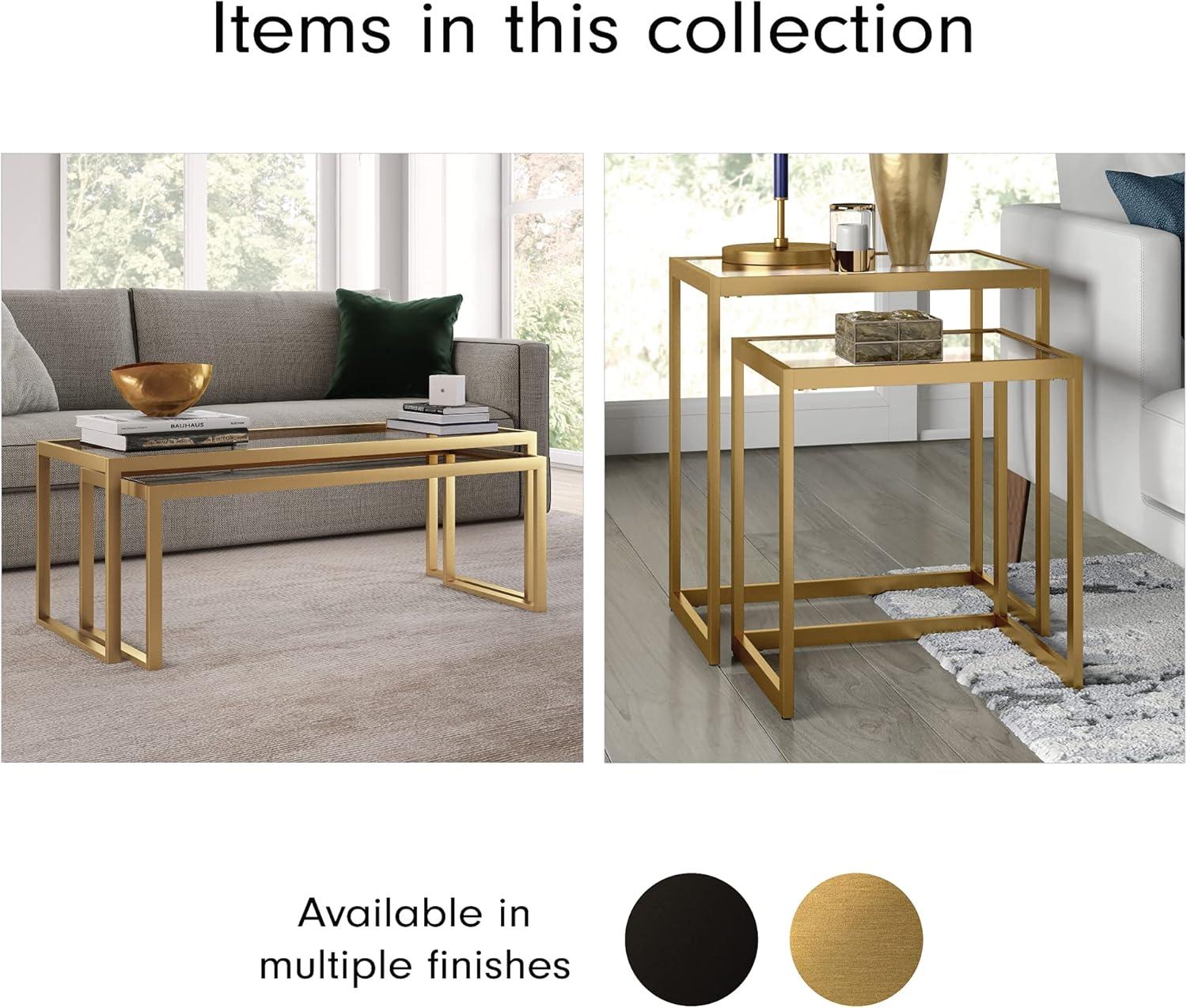 Rectangular Brass and Glass Nesting Coffee Table Set