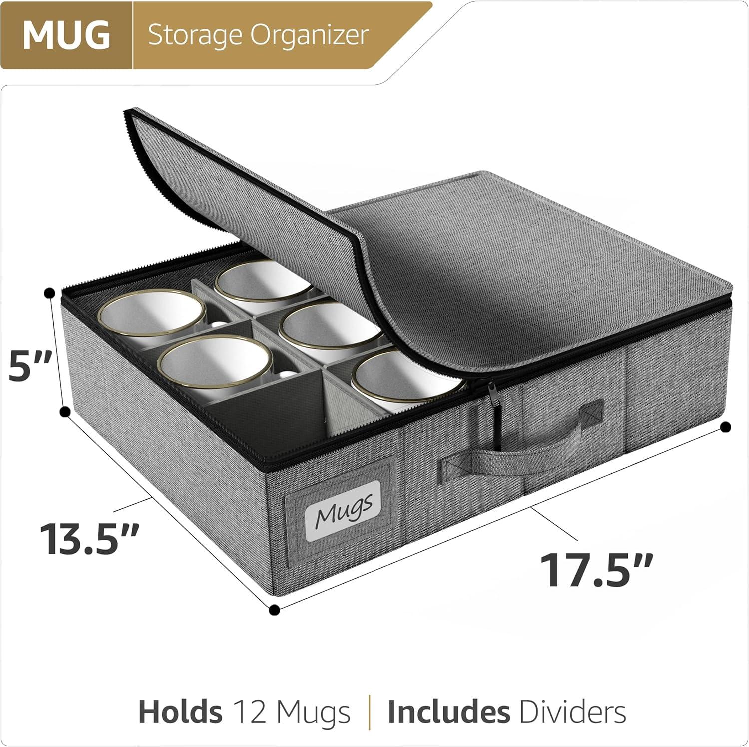 Gray Hard Shell Coffee Mug Storage Organizer with Dividers