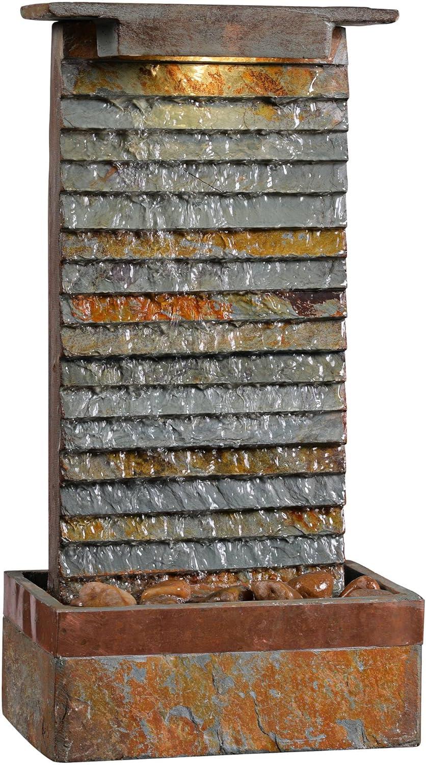 John Timberland Stave Slate Stone 19" High Rustic Modern Fountain with LED Light