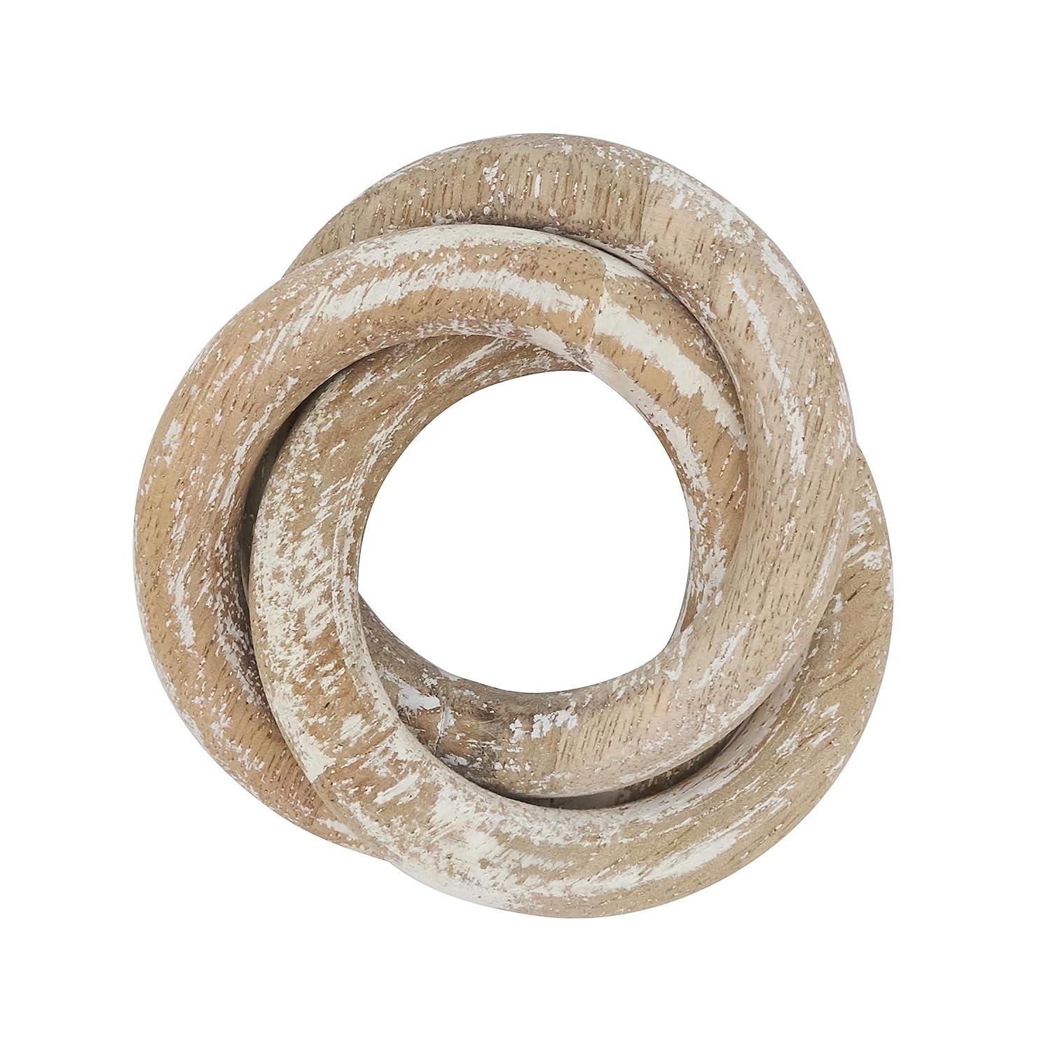 Saro Lifestyle Wooden Dinner Napkin Rings With Interlock Design, White, (Set of 4 pcs)