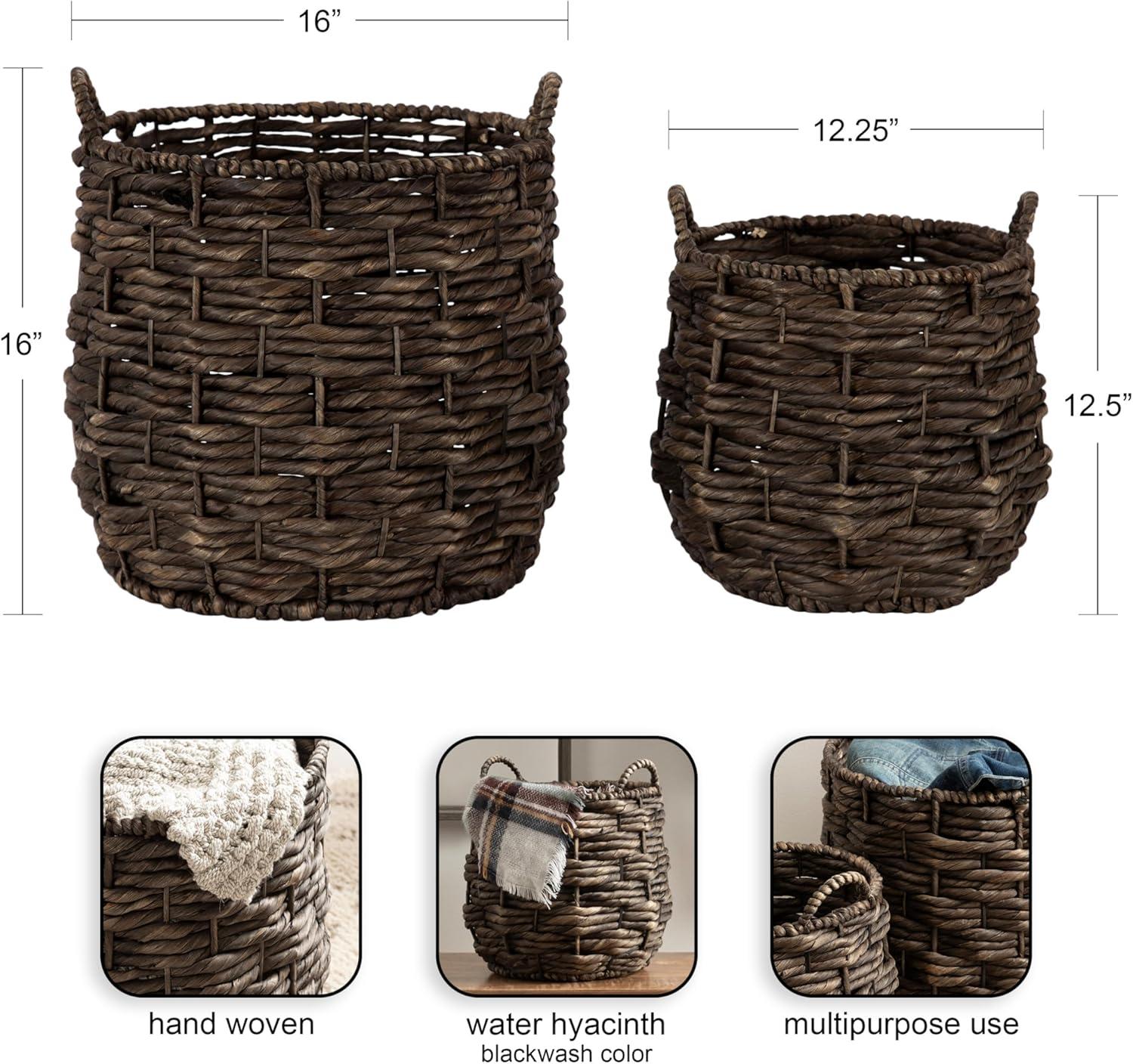 Kate and Laurel Livia Moderno Juego de Cestas Tejidas de Dos Piezas, 16 x 16 y 13 x 13, Jacinto de Agua Natural, Cestas de Mimbre Natural Transicionales para Usar Como Maceteros Tejidos O Cestas Tipo Manta para Sala de Estar