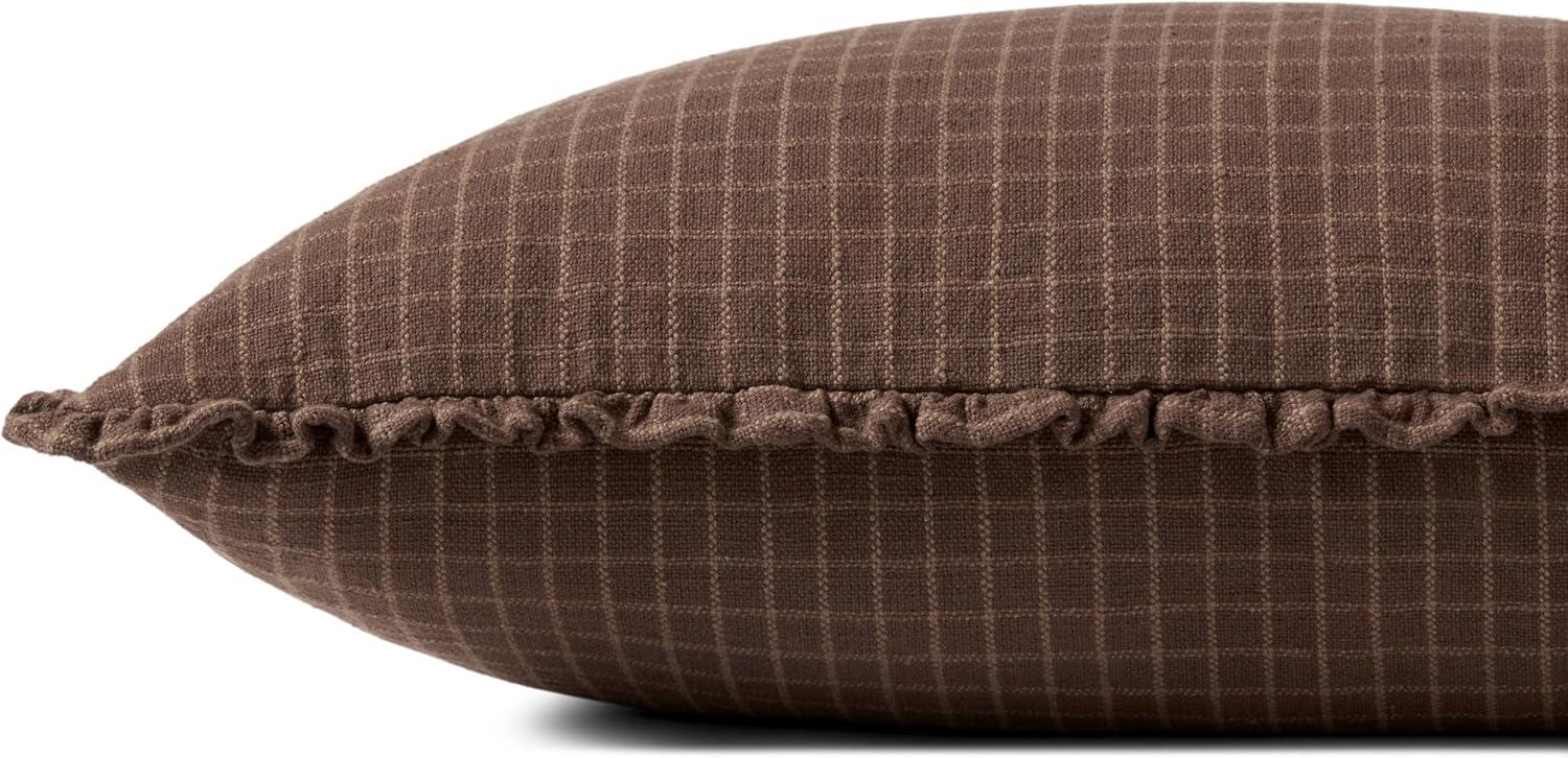 Chocolate and Latte Gridded Pillow with Ruffles, 16'' x 26''