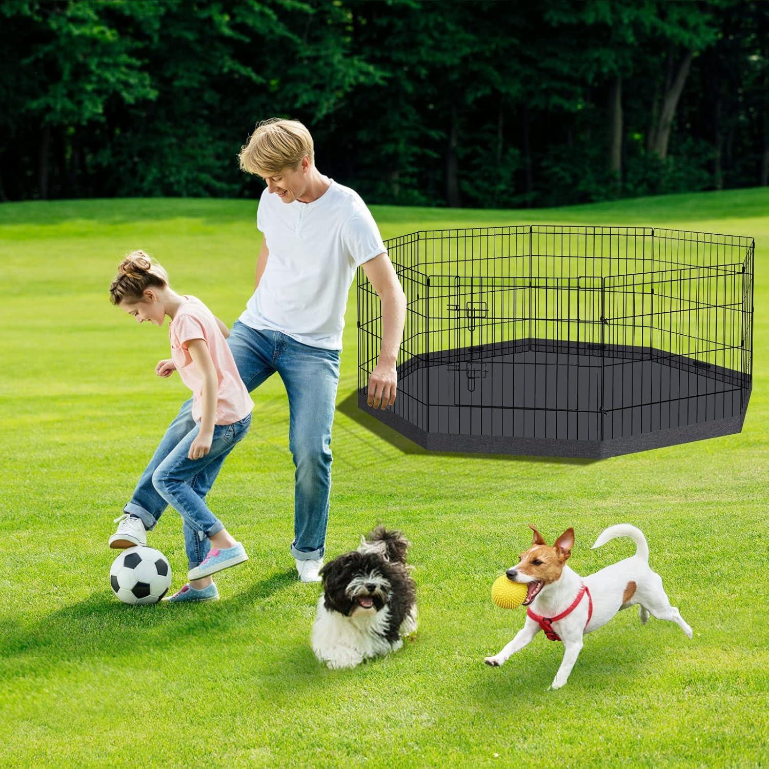 Artmalle Puppy Pet Playpen 8 Panel 24 Inch Indoor Outdoor Metal Portable Folding Animal Exercise Dog Fence Ideal for Pet Animals Dog Cat Rabbit Breed Puppy with Top Cover (Black with Top Cover)