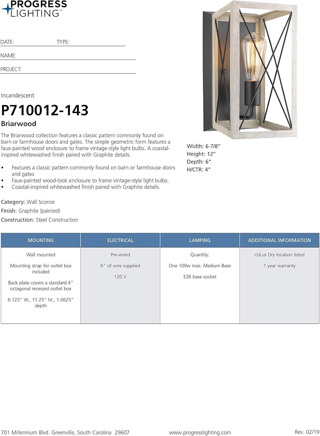 Progress Lighting, Briarwood, 1-Light Wall Sconce, Graphite, Faux Wood, Collection: Briarwood 1-Light Wall Sconce