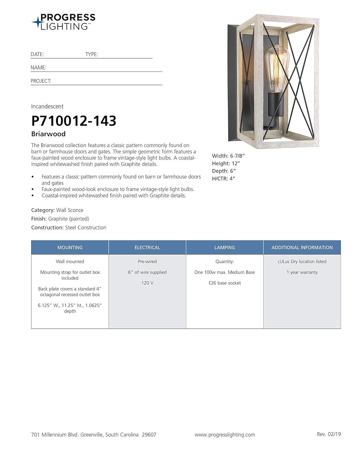 Progress Lighting, Briarwood, 1-Light Wall Sconce, Graphite, Faux Wood, Collection: Briarwood 1-Light Wall Sconce