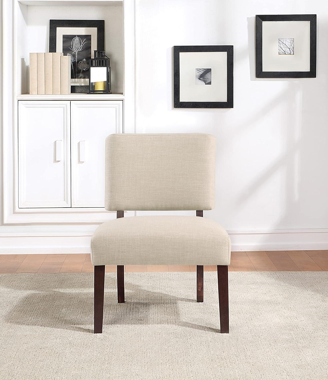 Jasmine Cream Fabric Side Chair with Espresso Wood Legs