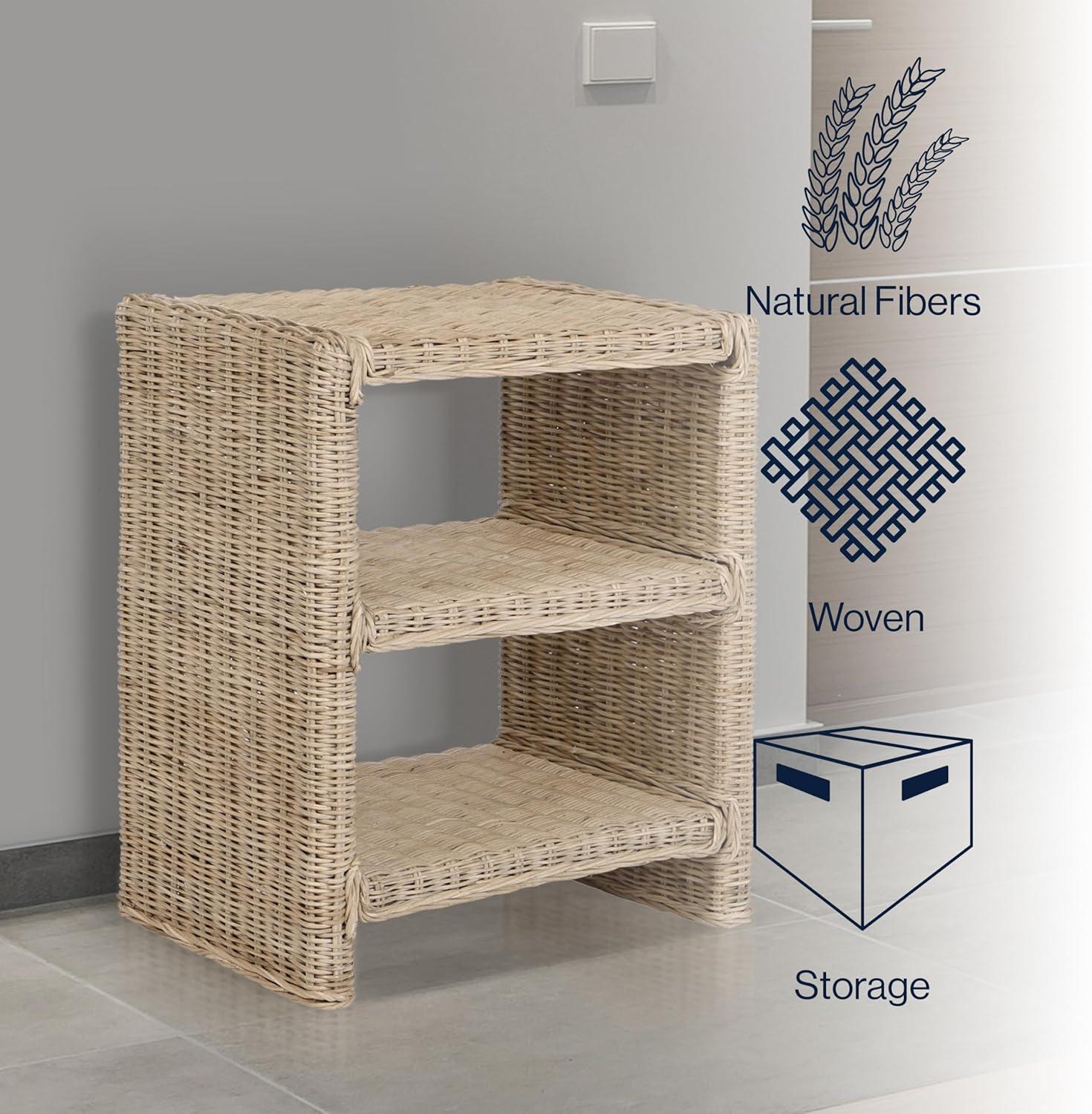 JONATHAN Y Praerie 22" Coastal Bohemian Rattan/Wood 3 Tier End Table, Natural