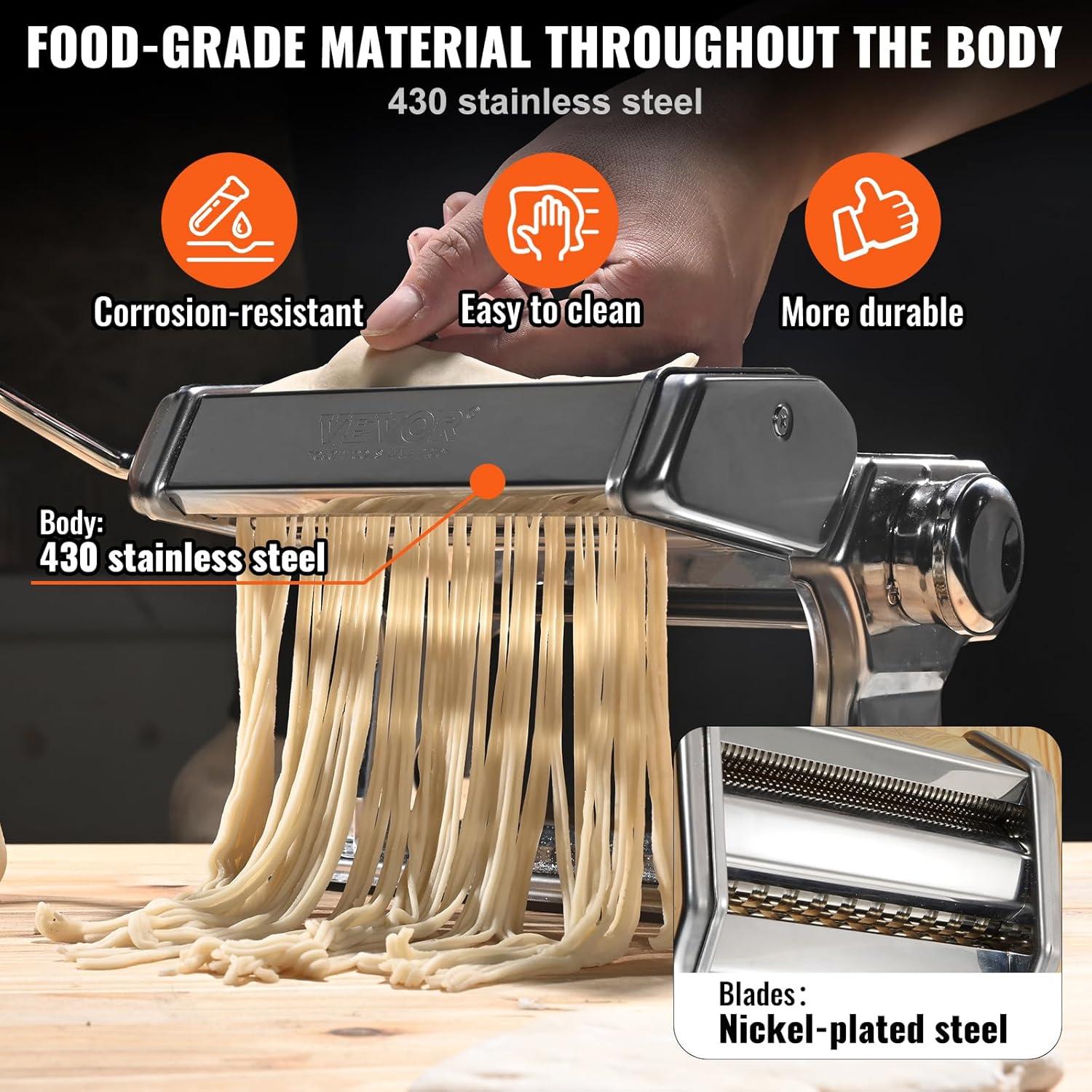 VEVOR Stainless Steel Manual Pasta Maker with Adjustable Thickness