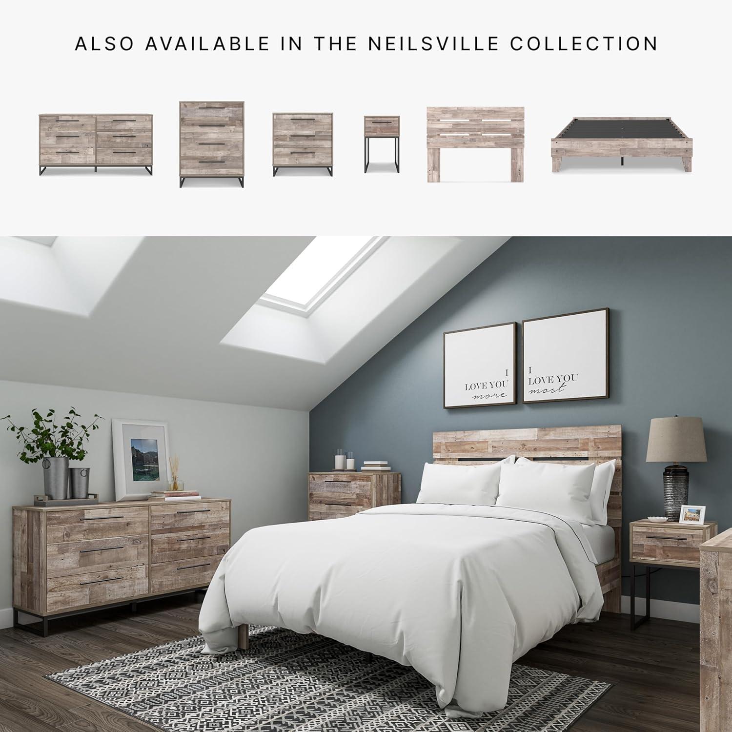 Signature Design by Ashley Queen Neillsville Platform Bed Whitewash: Beach Chic Urban Style, Pine Grain, No Box Spring Needed
