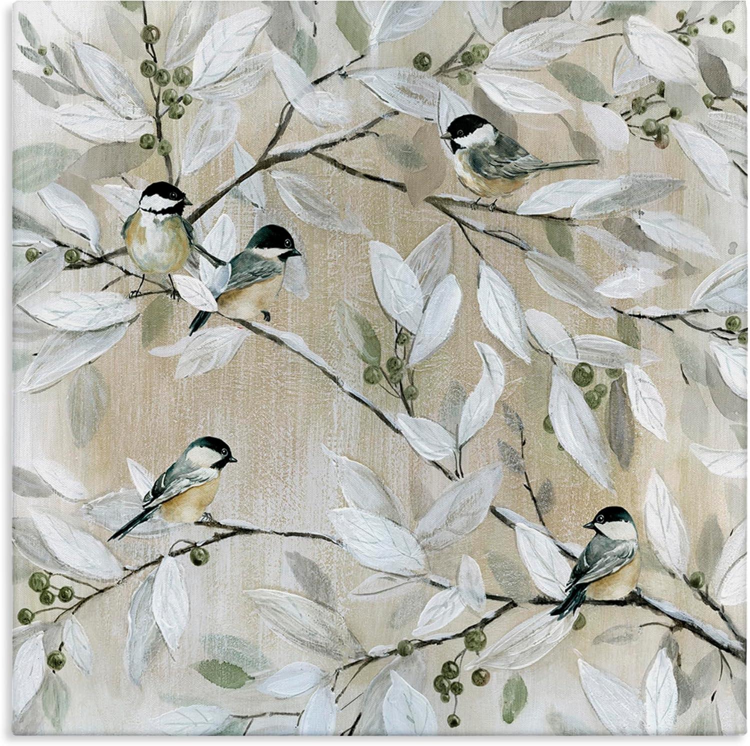 Stupell Industries Chickadee Birds on Tree Branches Soft Berry Fruits