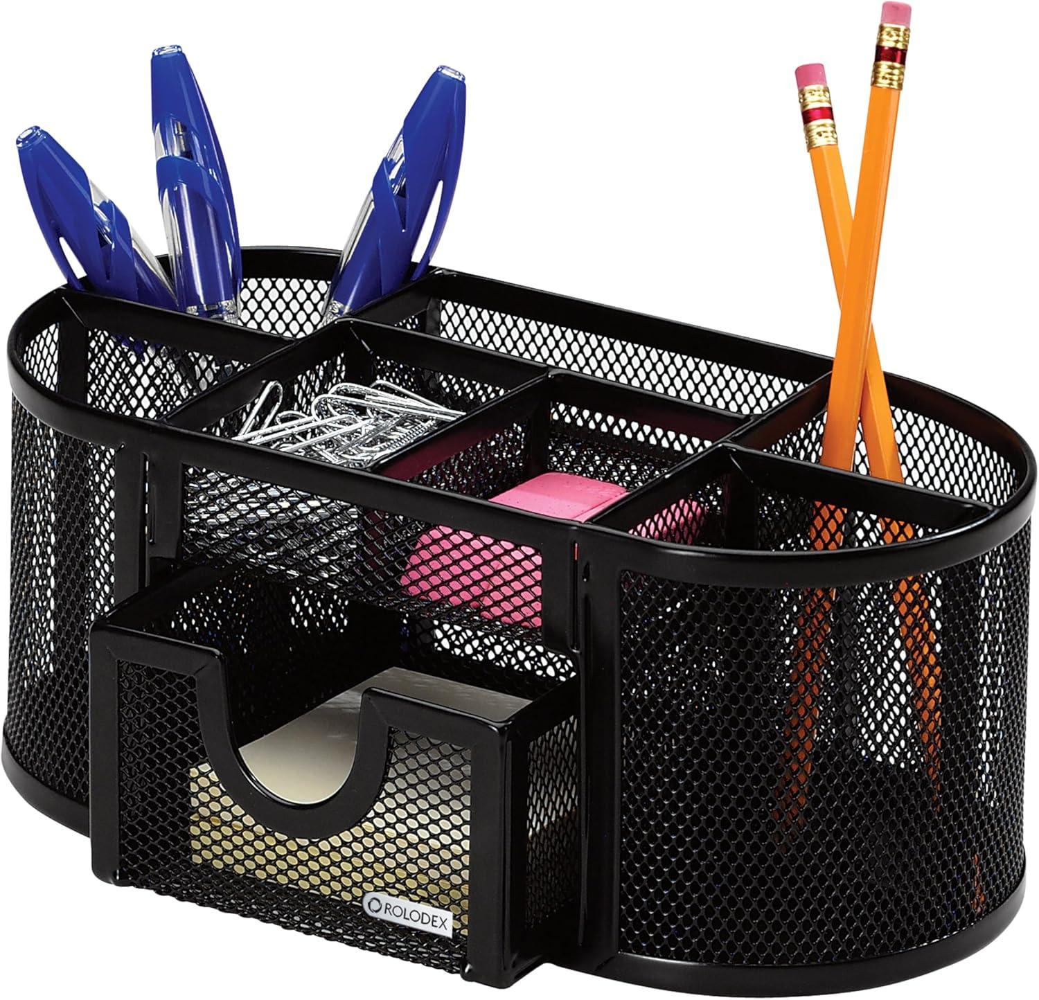 Rolodex Mesh Pencil Cup Organizer Four Compartments Steel 9 1/3 x 4 1/2 x 4 Black 1746466