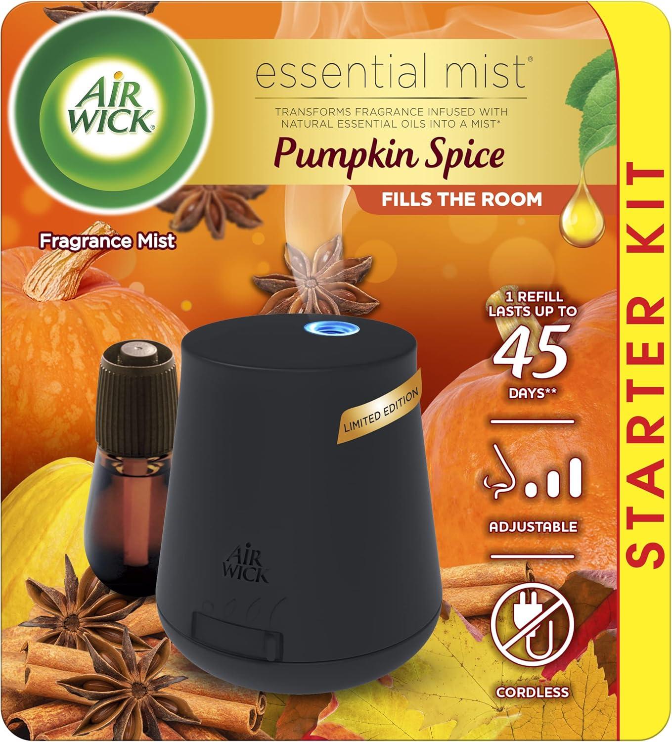 Air Wick Essential Mist Fall Scented Oil Air Freshener Diffuser Starter Kit, Pumpkin Spice, 2 Piece