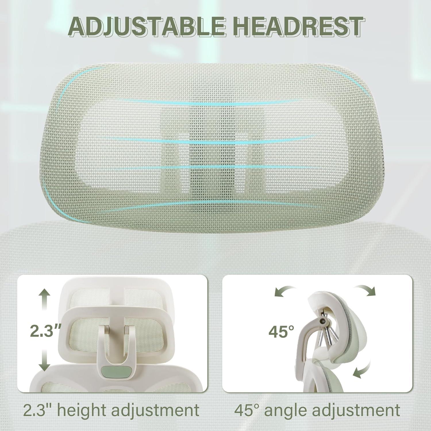 Hforesty Ergonomic Mesh Office Chair, Swivel Computer Chair with 3D Lumbar Support, High Back Desk Chair with Footrest, Headrest and 2D Armrests,300lbs, Green