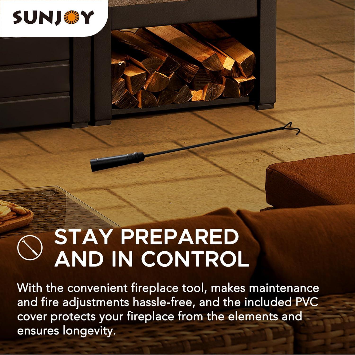 Sunjoy Outdoor Fireplace, Patio Wood Burning Steel Fireplace with Chimney, Log Holders, Fireplace Tool and PVC Cover