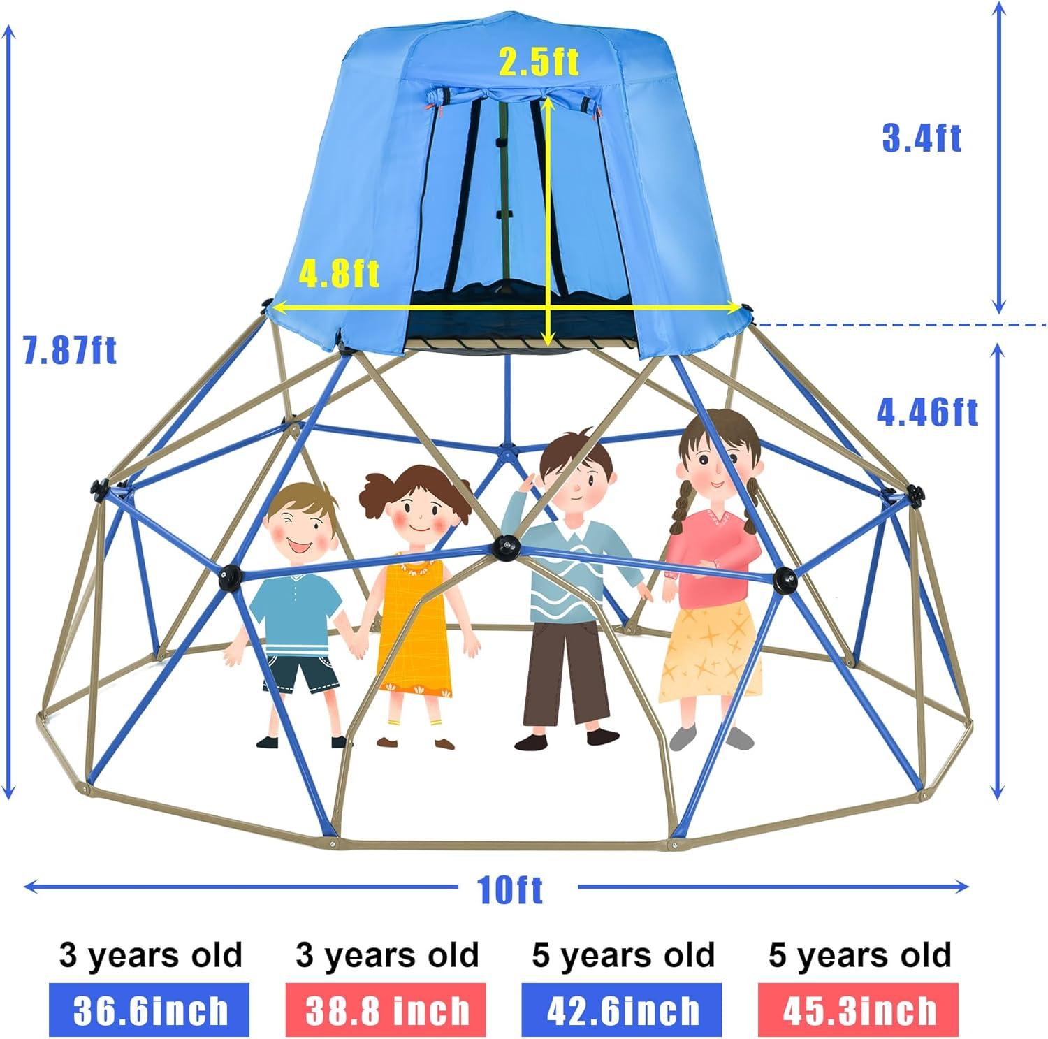 10 FT Blue and Brown Steel Climbing Dome with Canopy