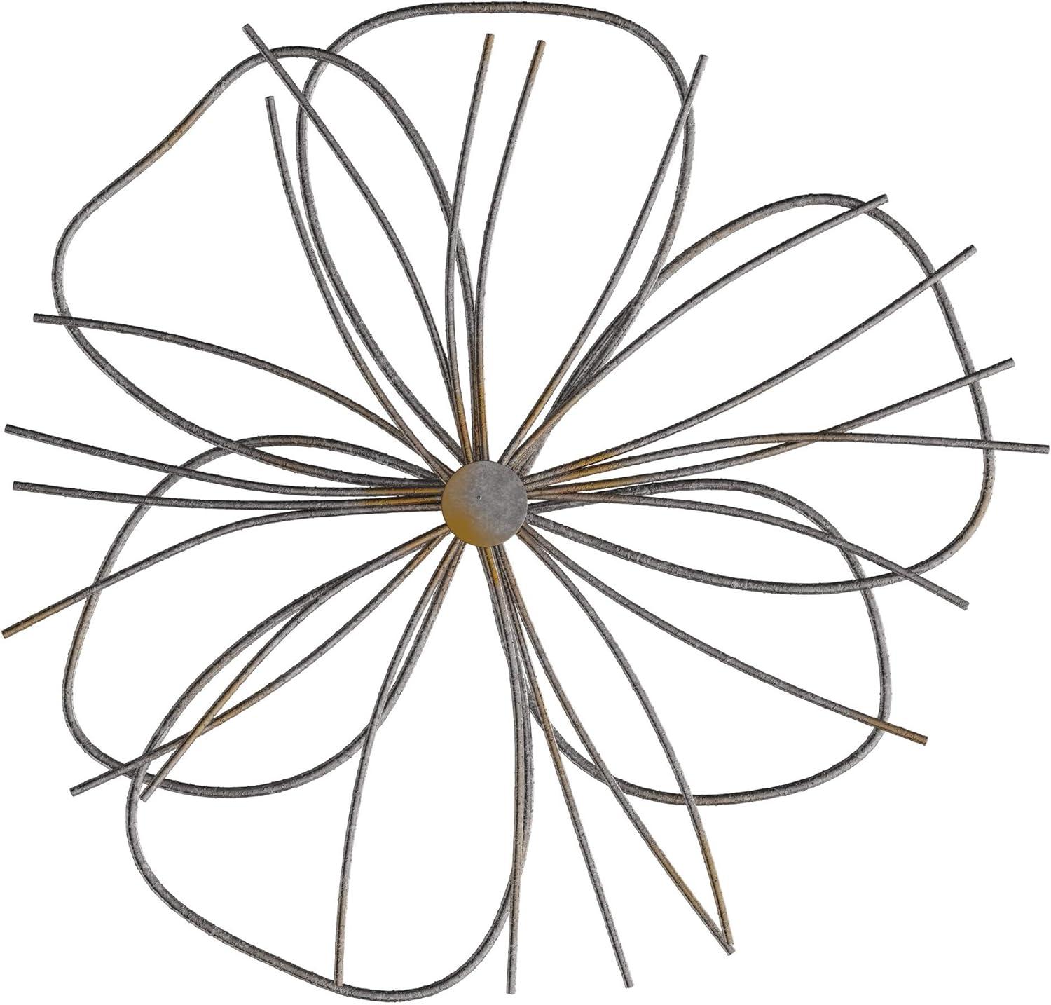 Wall Decor - Metallic Layered Wire Flower Sculpture - Contemporary Hanging Accent for Living Room, Bedroom, or Kitchen by Lavish Home (Silver/Gold)