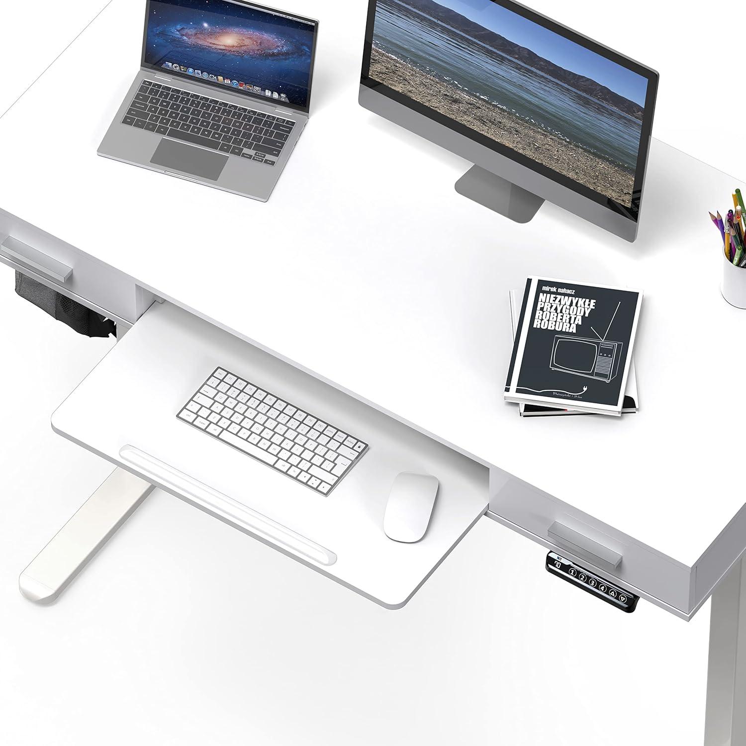 SHW Electric Height Adjustable Desk with Drawer and Keyboard Tray