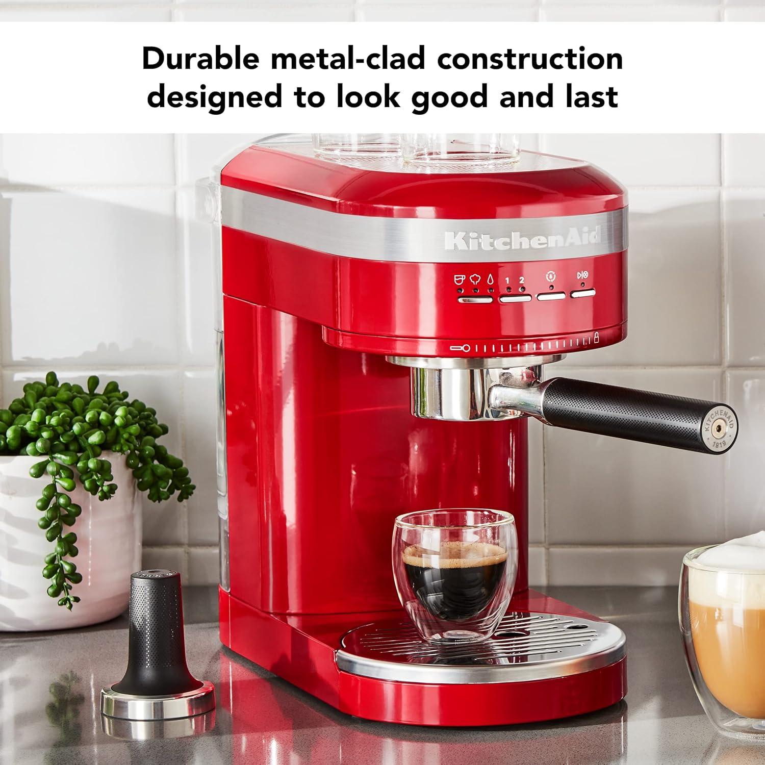 KitchenAid Semi-Automatic Espresso Machine - Empire Red: 15 Bars Pressure, 47oz Capacity, Dishwasher-Safe Parts