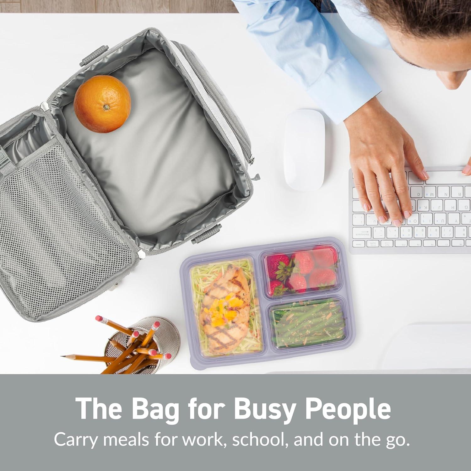 Bentgo Deluxe Lunch Bag, Durable & Insulated Bag, Internal Mesh Pocket & 2-Way Zippers - White Marble