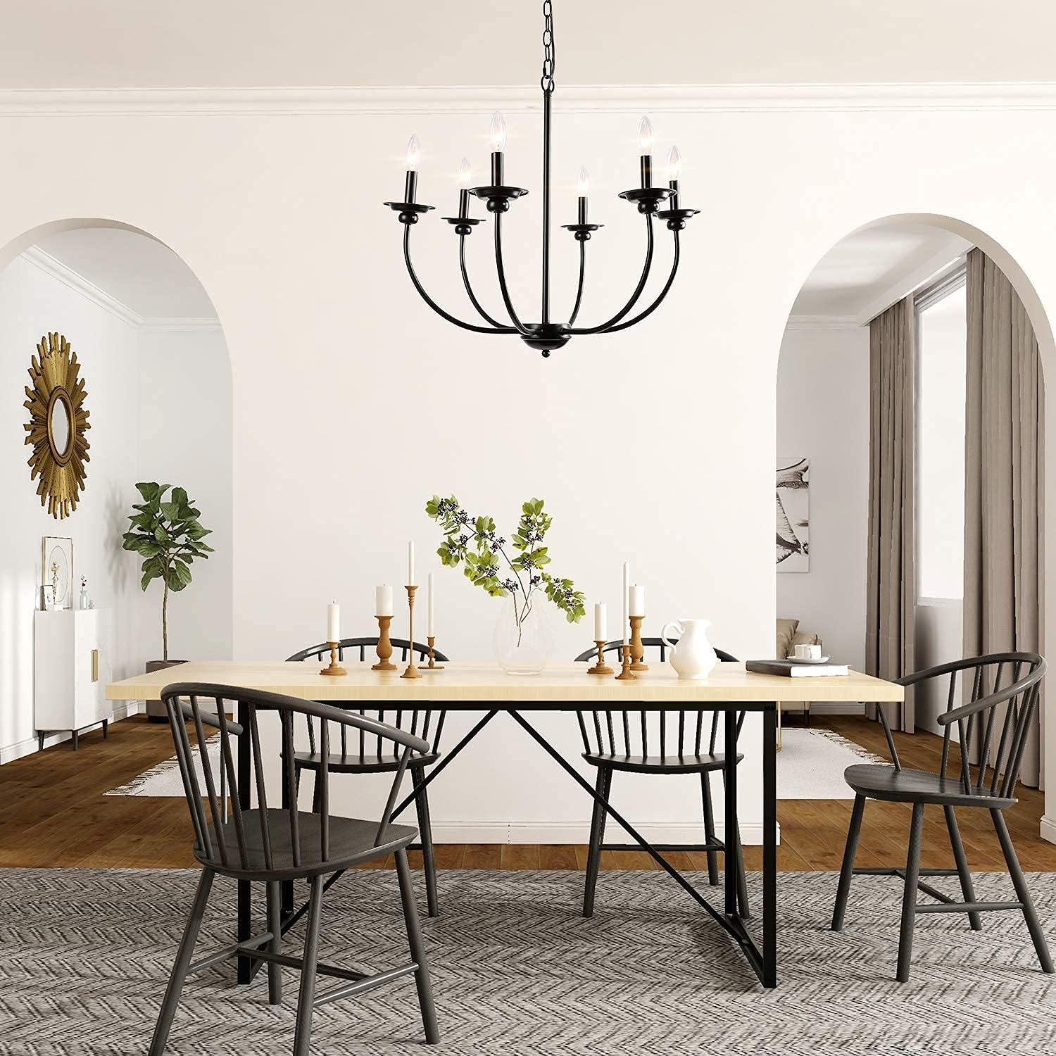 LNC 6-Light Modern/Contemporary Matte Black Large Candle Chandelier