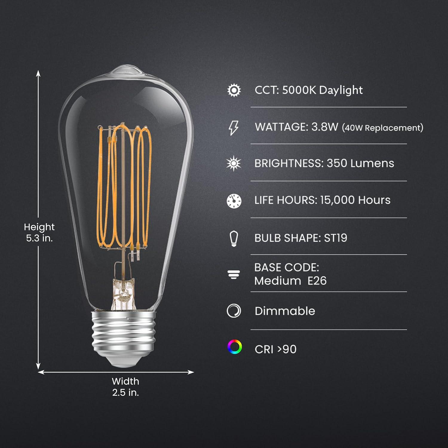 Feit Electric ST19 E26 (Medium) Filament LED Bulb Daylight 40 Watt Equivalence 2 pk