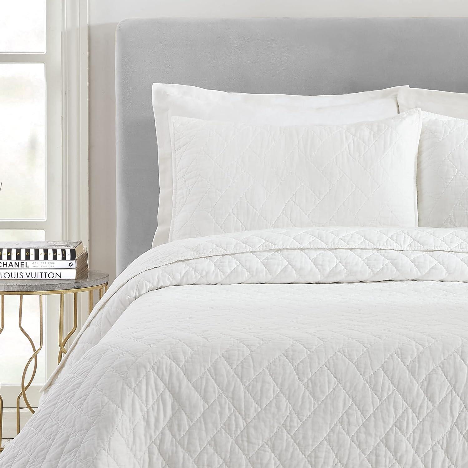 White King Quilted Cotton Basket Weave Coverlet Set