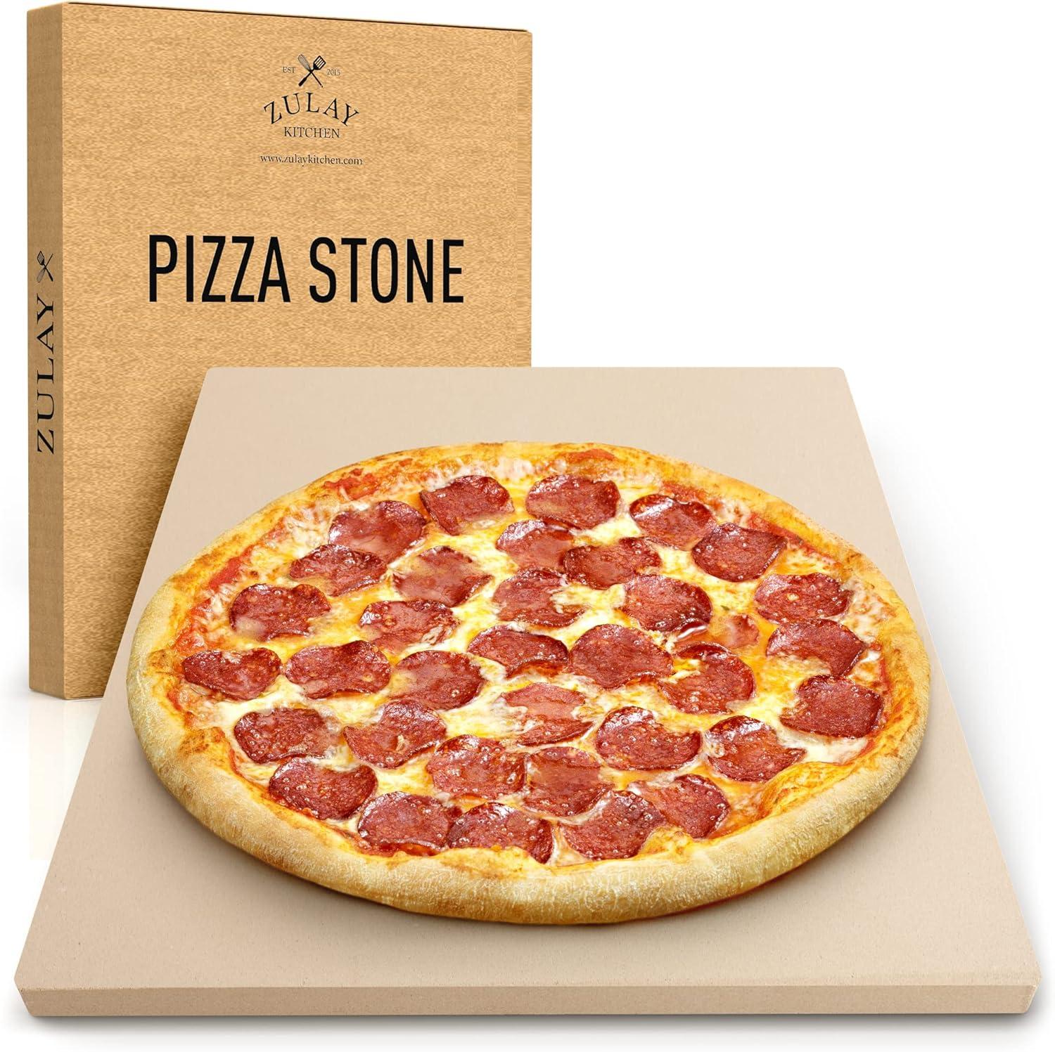 Zulay Kitchen 15x12 inch Large Pizza Stone for Oven - Thermal Shock Resistant Cordierite Rectangular Baking Stone