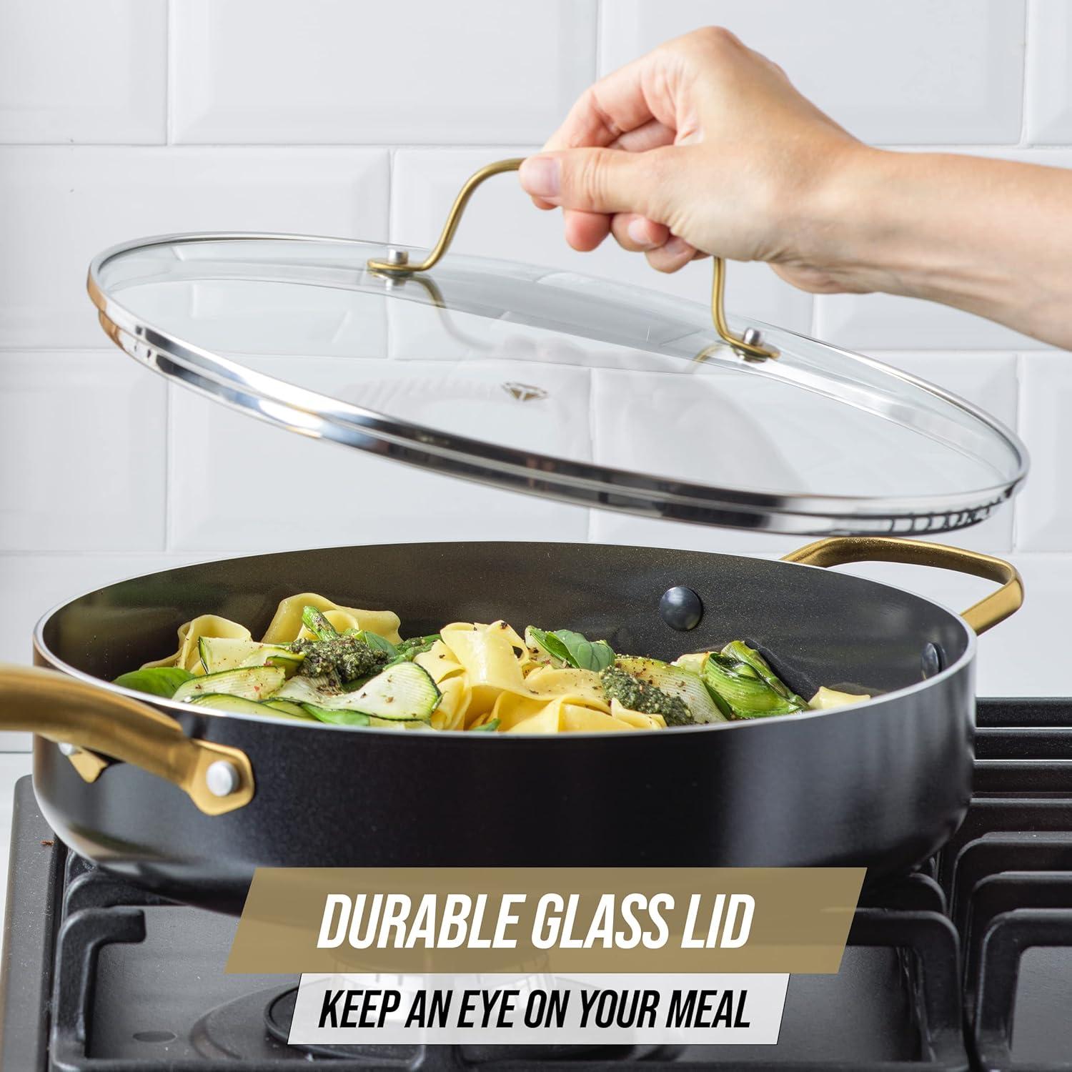 Gold and Black 4QT Nonstick Aluminum Saute Pan