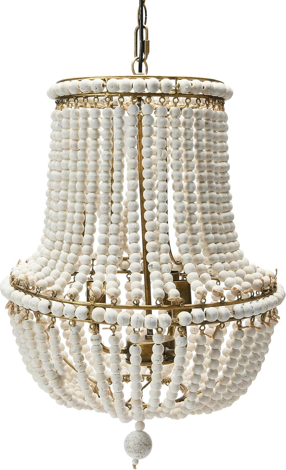 Storied Home Draped Wood 2-Tier Bead Chandelier: ETL Listed, Iron & Wood, Off-White Ceiling Fixture