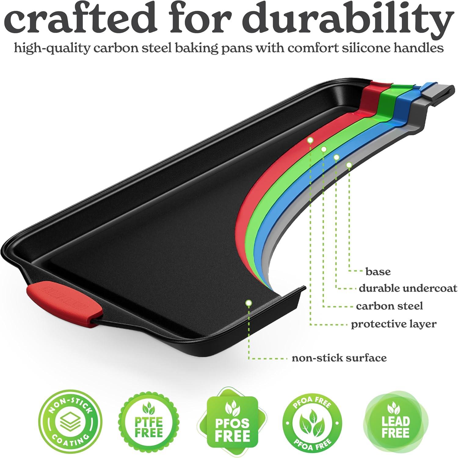 Nonstick Stackable Bakeware Set - Durable, Easy Release Baking Set, Red, 10 Pcs