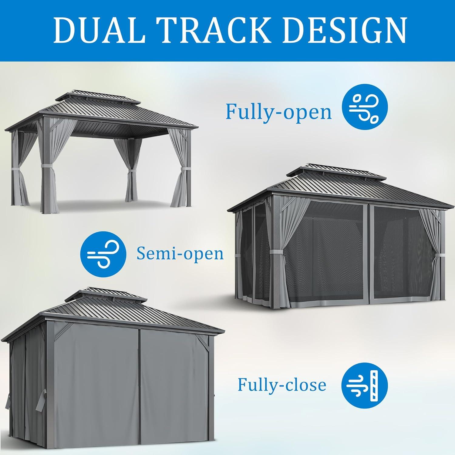 Barton 10x14 Gazebo, Hardtop Gazebo With Aluminum Frame, Double Galvanized Steel Roof, Curtains and Netting Included, Metal Gazebos Pergolas for Patios, Garden, Parties, Lawns