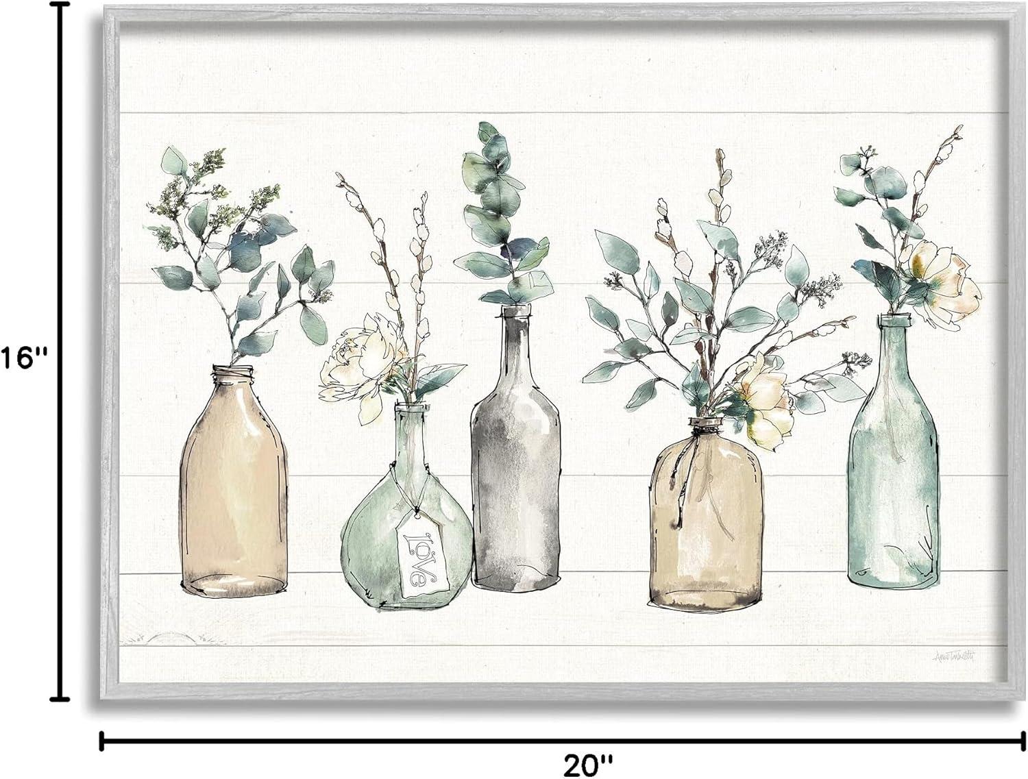 Stupell Industries Bottles And Plants Farm Wood Textured Design Framed Wall Art by Anne Tavoletti