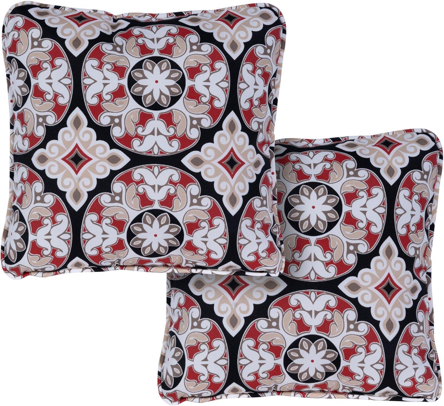 Medallion Red and Black 16'' Square Indoor/Outdoor Throw Pillows, Set of 2