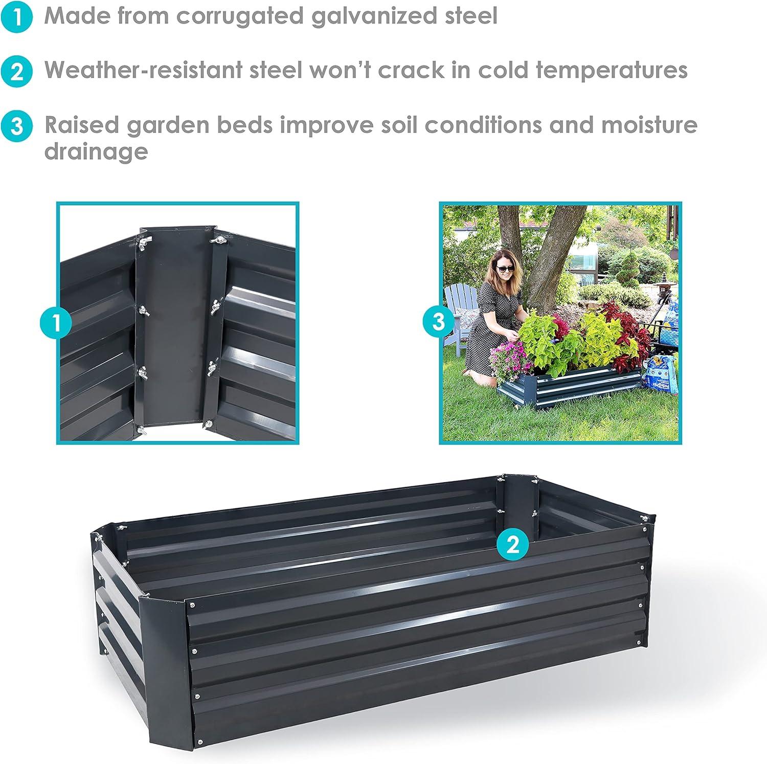 Sunnydaze Hot Dip Galvanized Steel Raised Garden Bed for Plants, Vegetables, and Flowers - 48" L x 11.75" H - Dark Gray