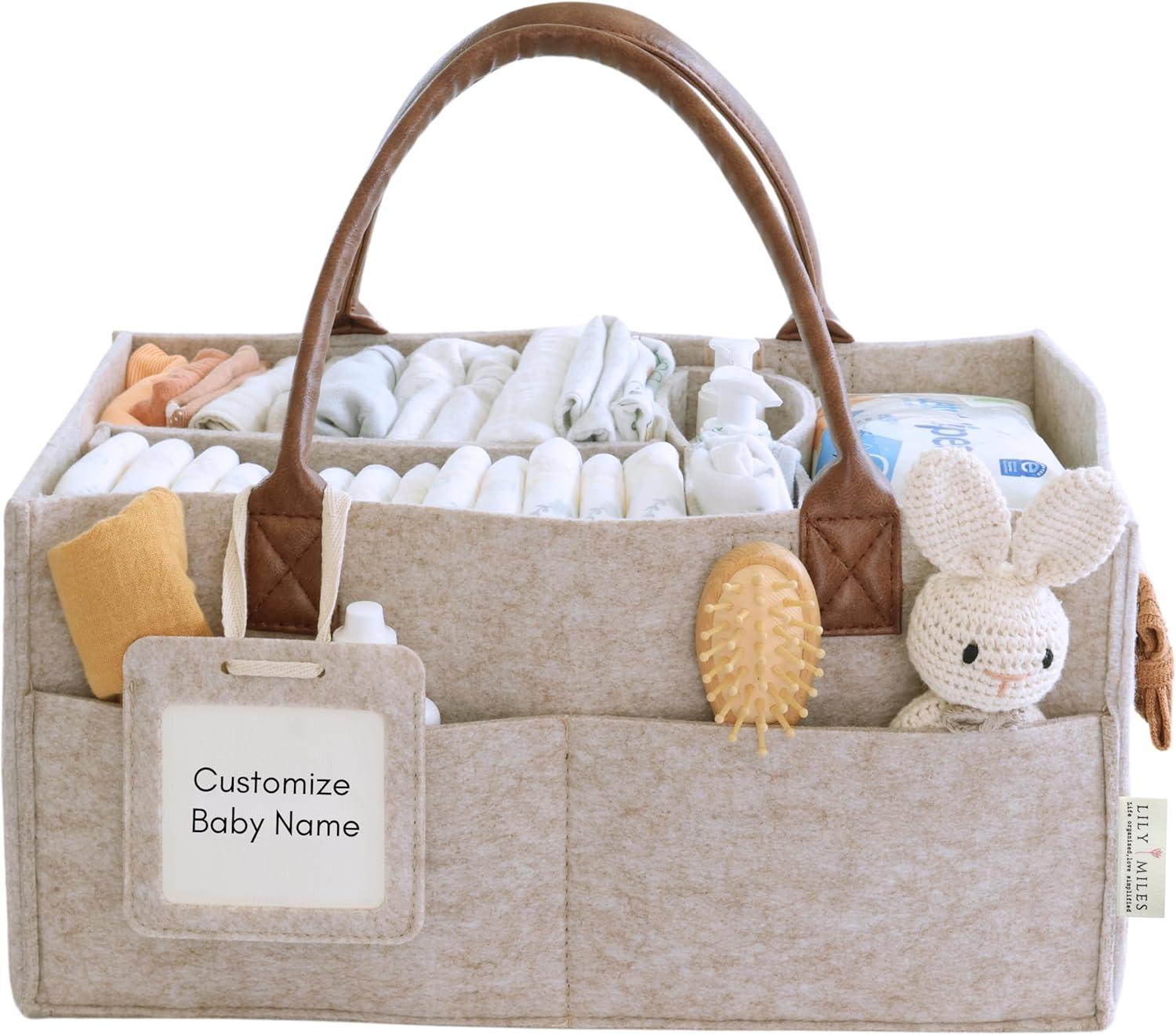 Lily Miles Baby Diaper Caddy Organizer - Nursery Storage Basket for Newborn Essentials - Shower Registry Gifts