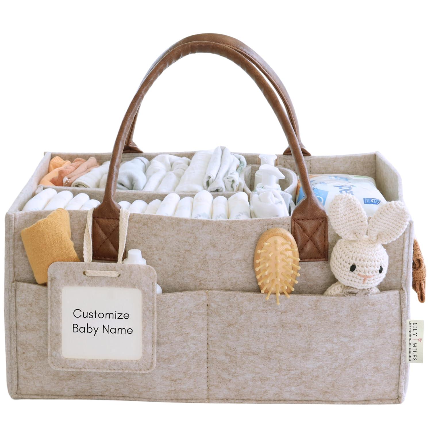 Lily Miles Baby Diaper Caddy Organizer - Nursery Storage Basket for Newborn Essentials - Shower Registry Gifts
