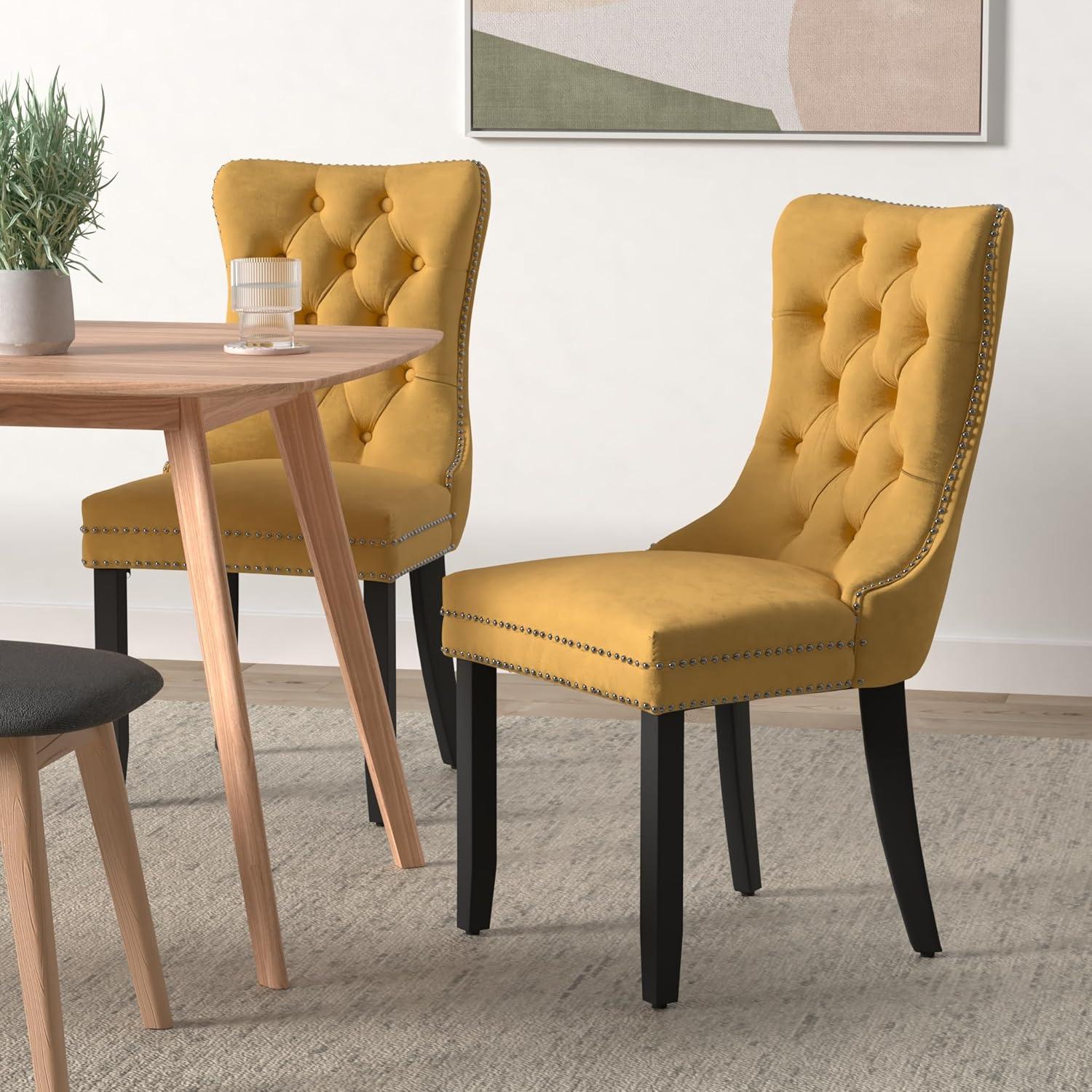 Rosdorf Park Allena Tufted Velvet/Linen Wing Back Parsons Chair (Set of 2)