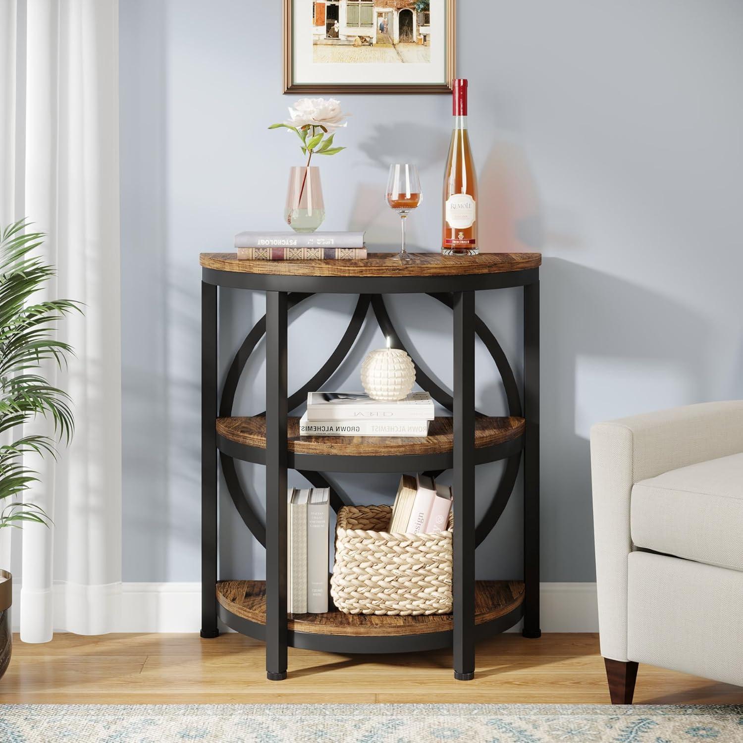LITTLE TREE Half Round End Table, 3-Tier Narrow Side Table with Metal Frame, Half Circle Table, Half Moon Small Coffee Accent Table Bedside Table for Living Room, Bedroom