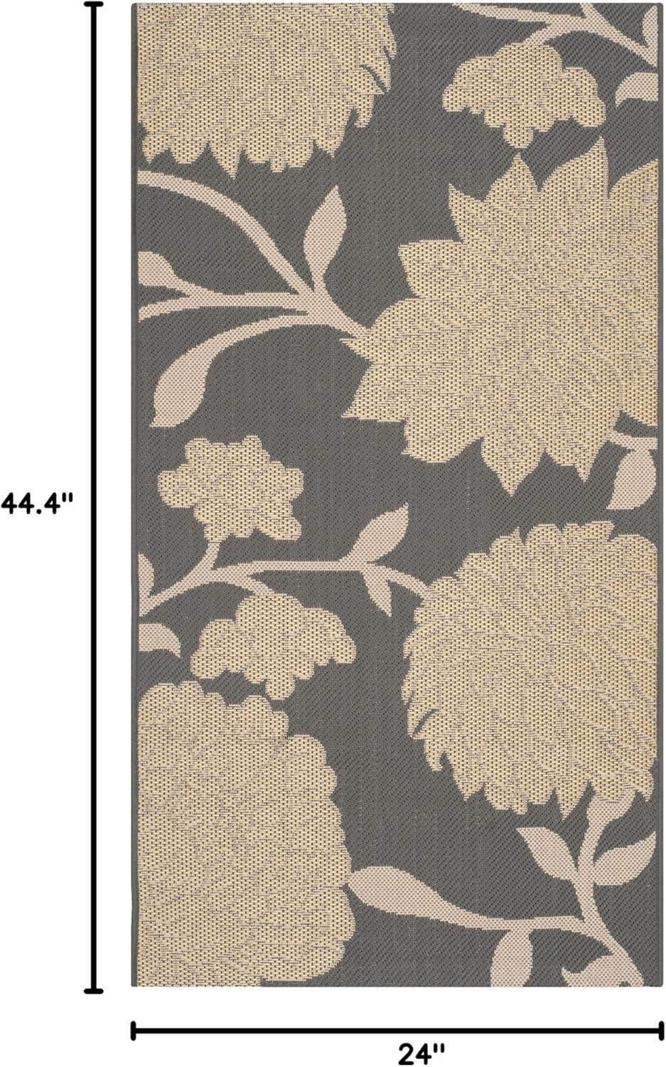 SAFAVIEH Courtyard Tyson Floral Indoor/Outdoor Area Rug, Anthracite/Beige, 2' x 3'7"