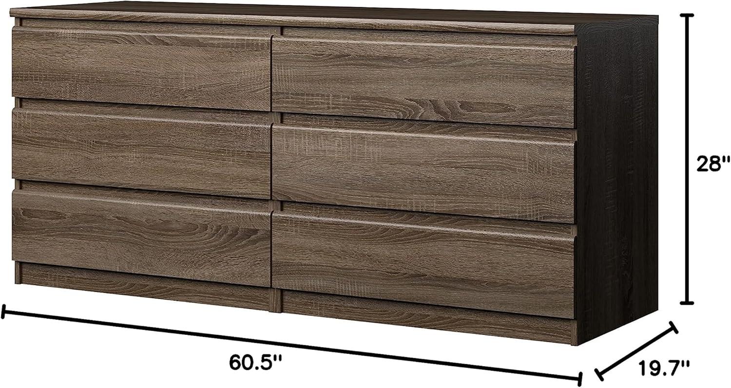 Wood Scottsdale 6 Drawer Double Dresser in Truffle Brown-Tvilum