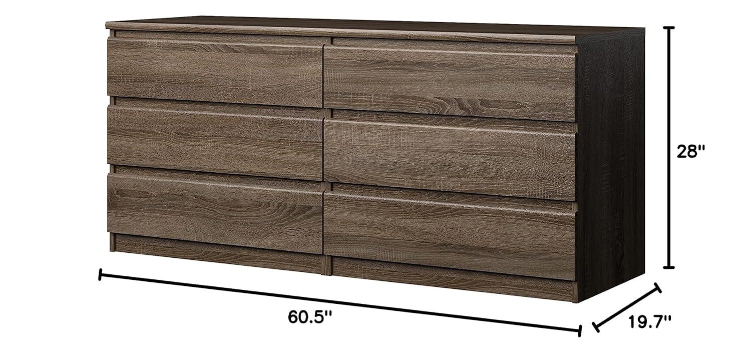 Wood Scottsdale 6 Drawer Double Dresser in Truffle Brown-Tvilum