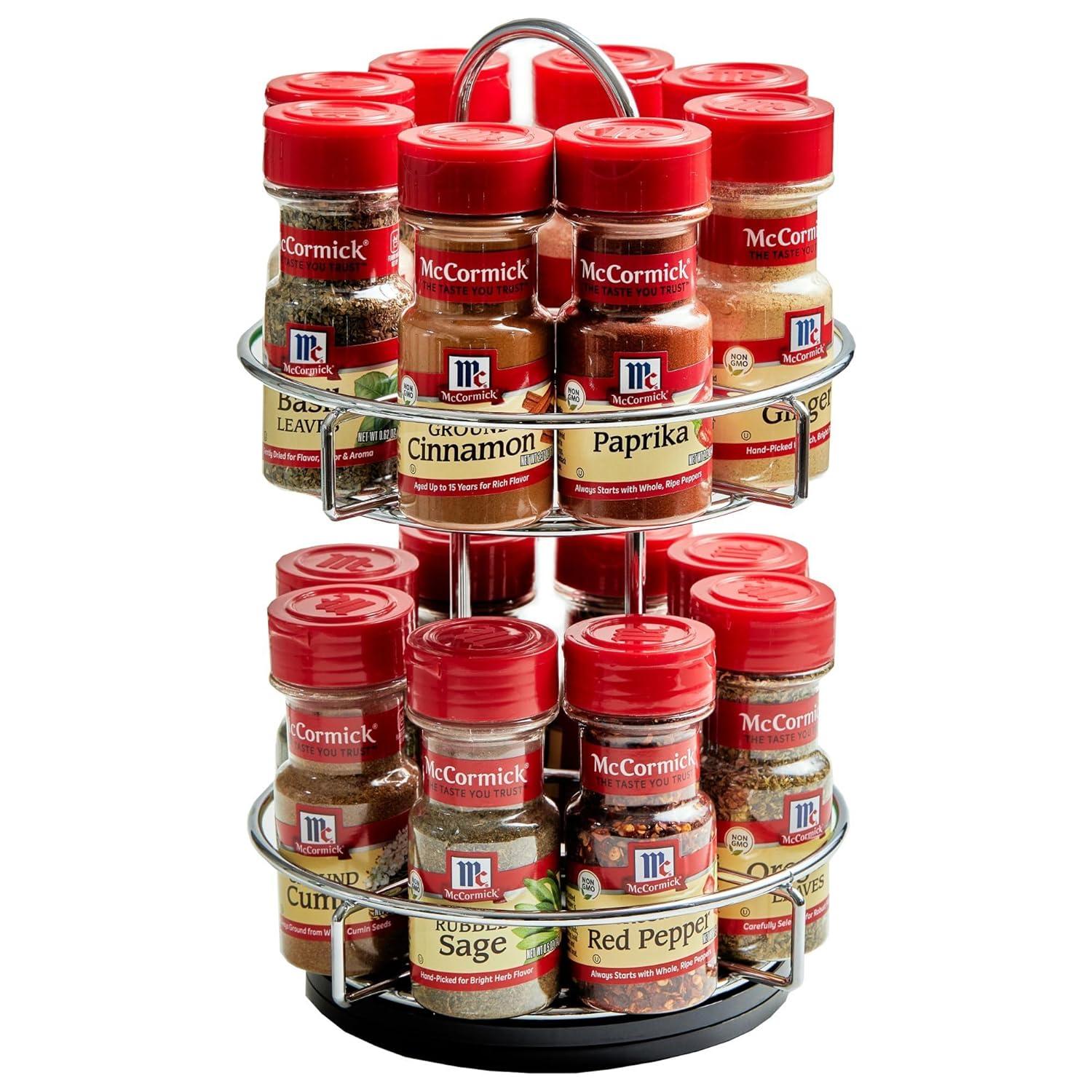 Chrome Two-Tier Revolving Spice Rack with 16 Organic Spices