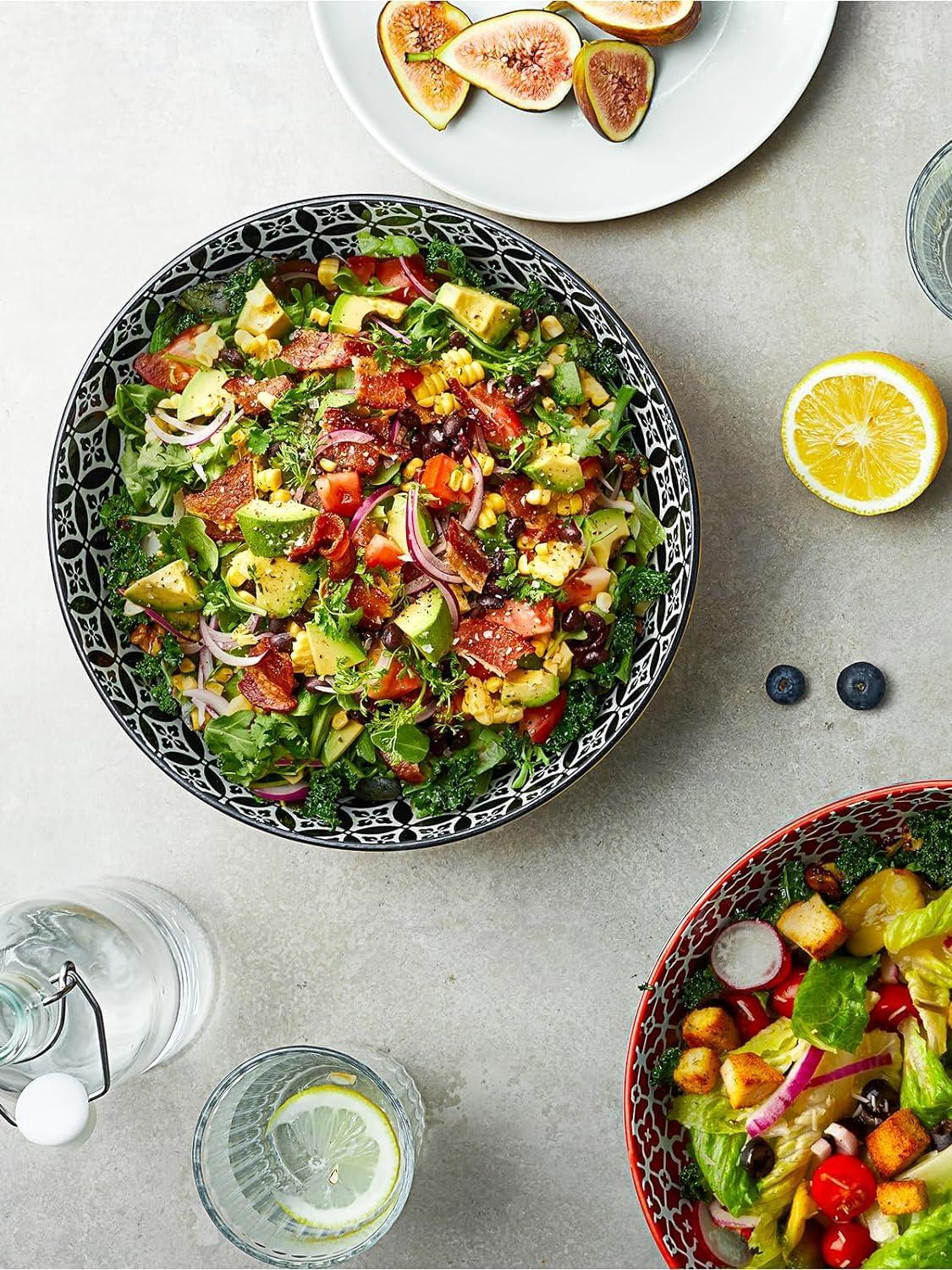 DOWAN Serving Bowls, 9.6 Inch 70 Oz Fruit Bowls Salad Bowls, Large Pasta Bowl Set of 2, Serving Dishes for Entertaining, Vibrant Color Large Bowls for Party, Ideal Housewarming Gift, Halloween Decor