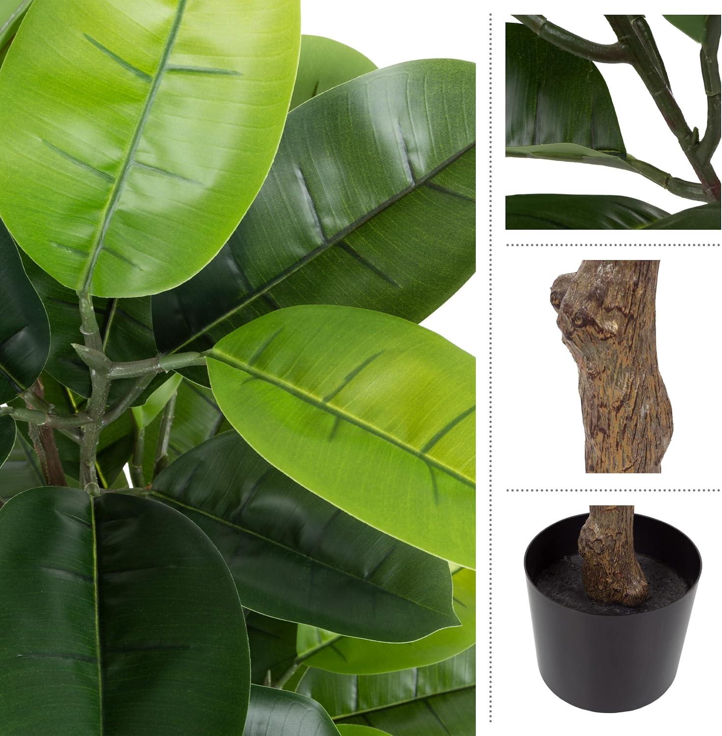 Pure Garden Artificial Rubber Plant 51-Inch Faux Tree with Natural-Feel Leaves