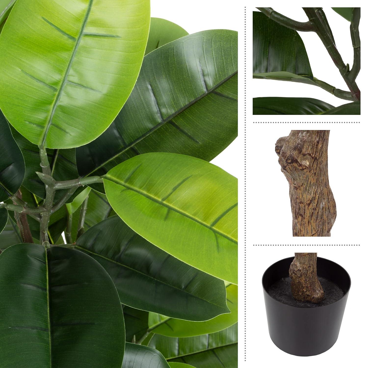 Artificial Rubber Plant - 51-Inch Faux Tree with Natural-Feel Leaves - Realistic Potted Indoor Plant for Office or Home Decor by Pure Garden (Green)
