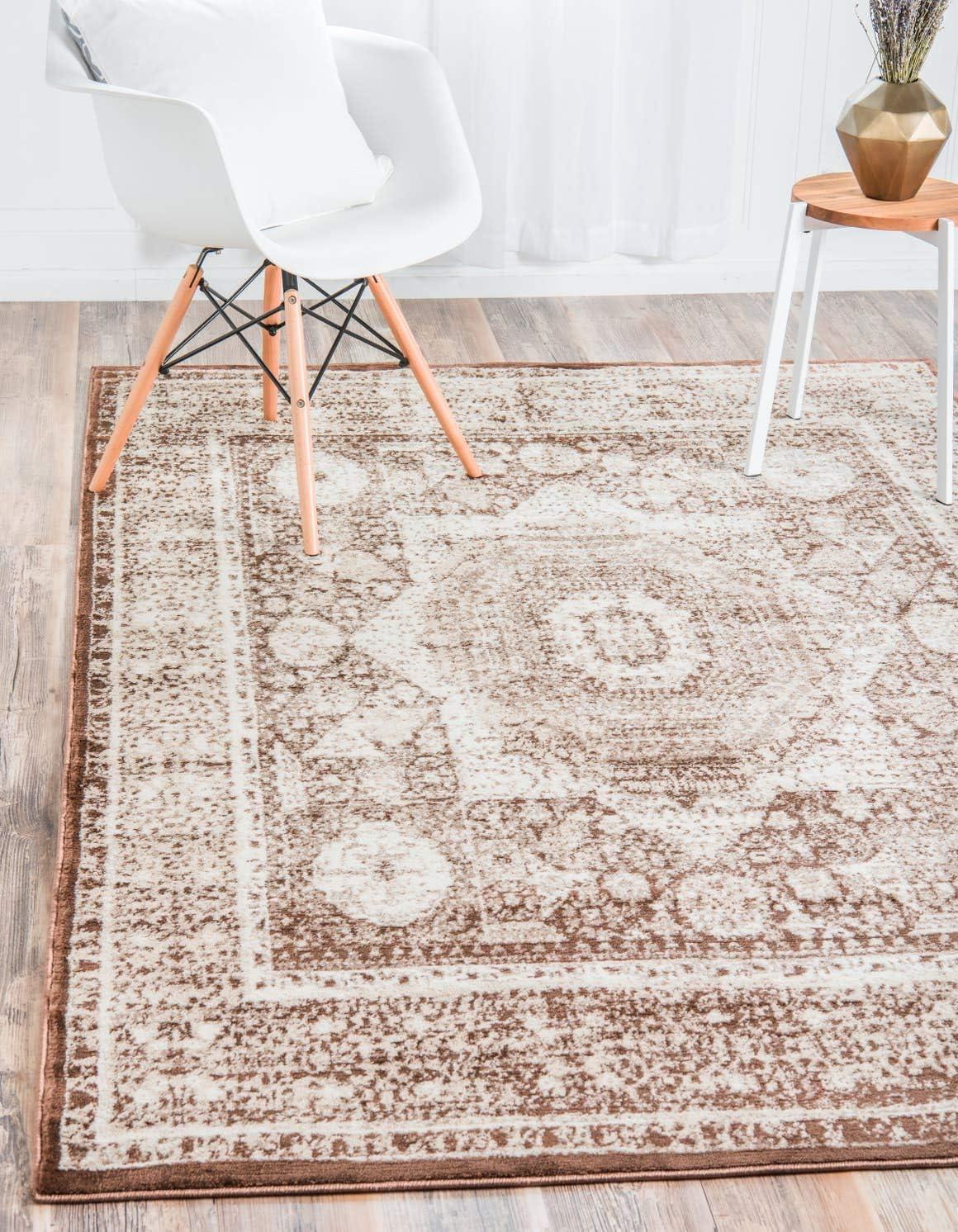 Unique Loom Imperial Collection Area Rug - Lygos (4' 1" x 6' 1" Rectangle Chocolate Brown/Beige)